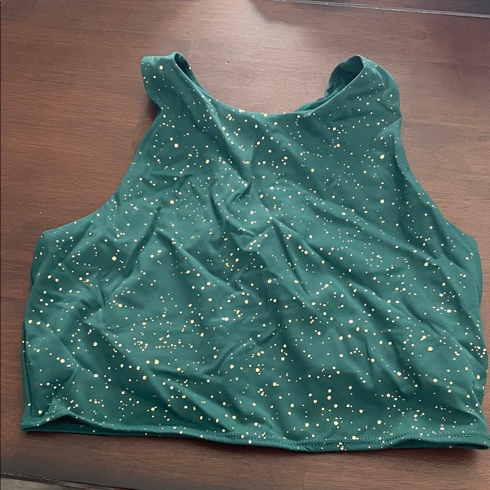 Green sports bra Top with Gold Accents